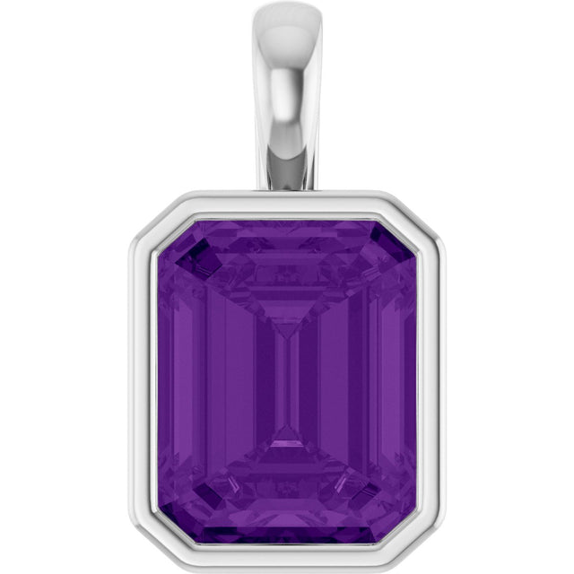 Platinum Emerald Natural Amethyst Solitaire Pendant