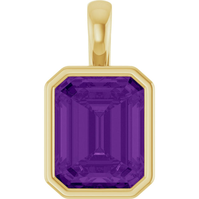 14K Gold Emerald Natural Amethyst Solitaire Pendant - Yellow Gold