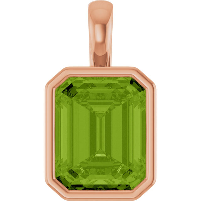 14K Gold Emerald Natural Peridot Solitaire Pendant - Rose Gold