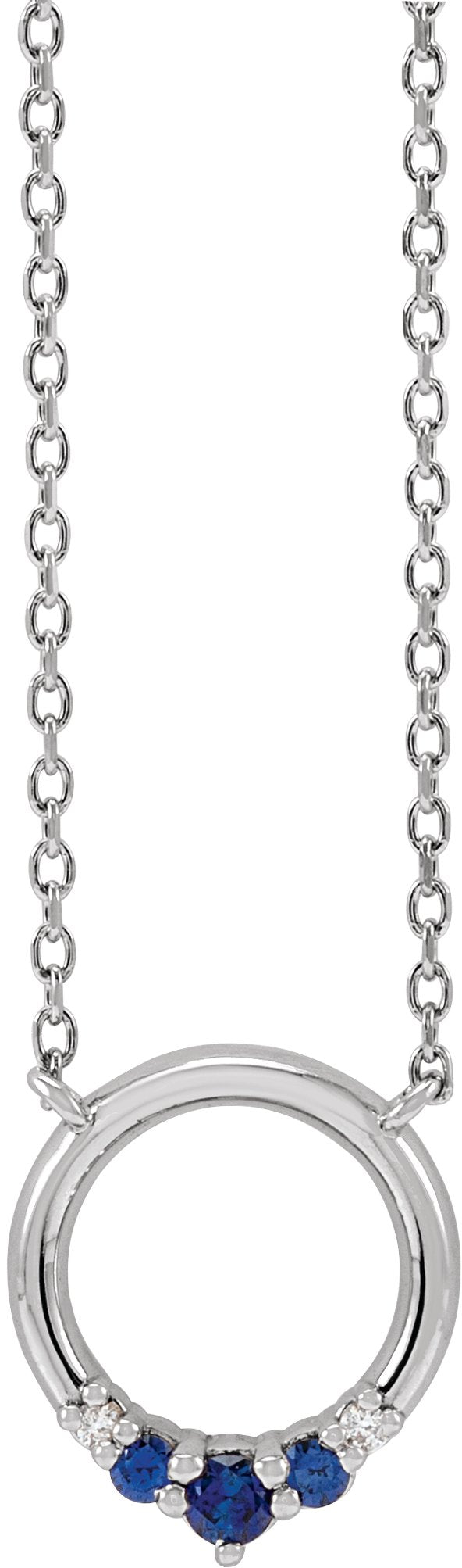 Platinum Round Natural Blue Sapphire & Natural Diamond Circle Necklace