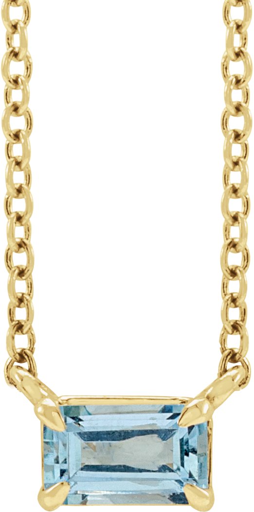 14K Gold Natural Aquamarine Emerald Claw-Prong Solitaire Necklace - Yellow Gold