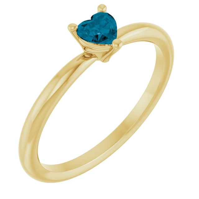 14K Gold Natural London Blue Topaz Heart Solitaire Ring - Yellow Gold