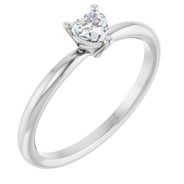14K Gold Natural White Sapphire Heart Solitaire Ring - White Gold