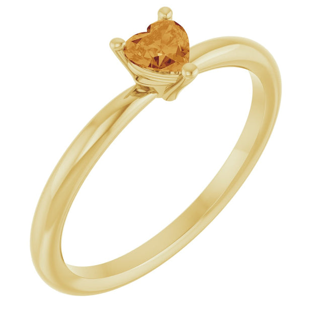 14K Gold Natural Citrine Heart Solitaire Ring - Yellow Gold