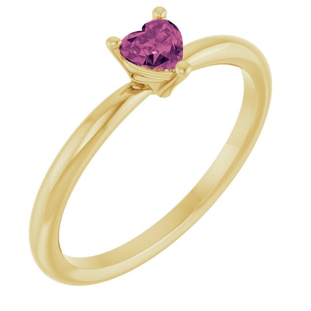 14K Gold Natural Pink Tourmaline Heart Solitaire Ring - Yellow Gold