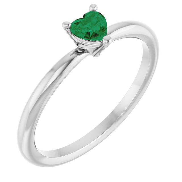 14K Gold Lab-Grown Emerald Heart Solitaire Ring - White Gold