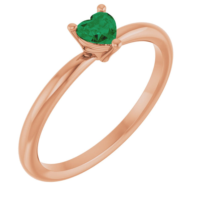 14K Gold Lab-Grown Emerald Heart Solitaire Ring - Rose Gold