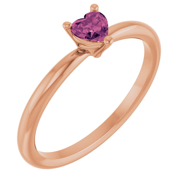 14K Gold Natural Pink Tourmaline Heart Solitaire Ring - Rose Gold