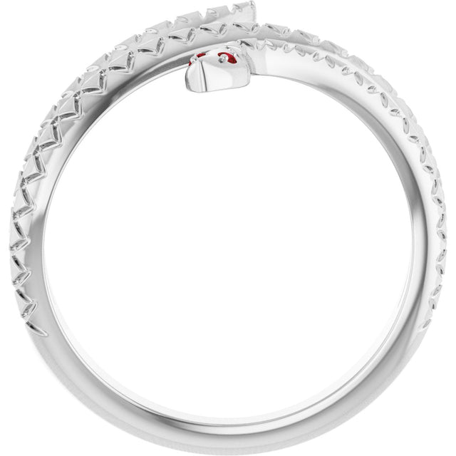 Platinum Round Natural Mozambique Garnet Snake Ring