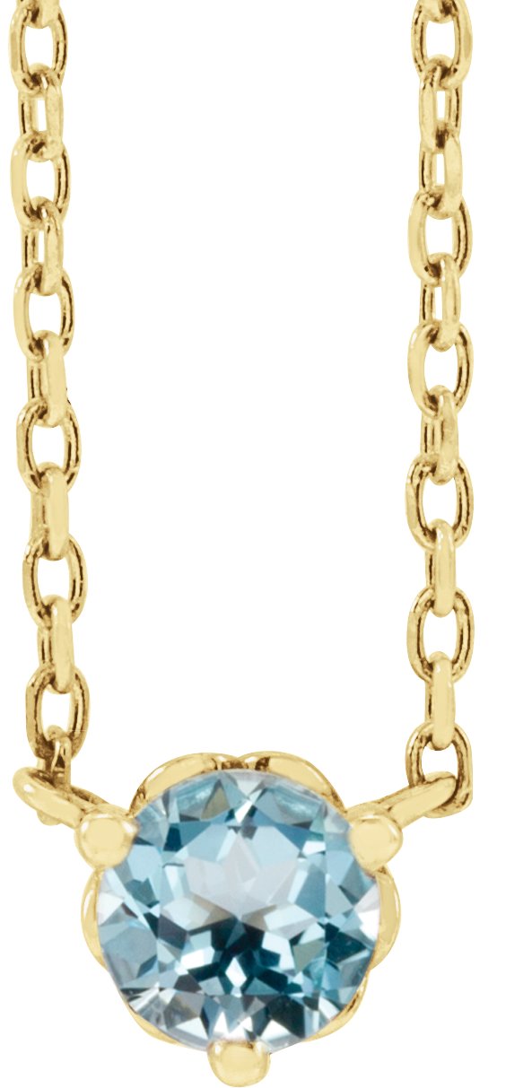 14K Gold Round Natural Sky Blue Topaz Solitaire Necklace - Yellow Gold