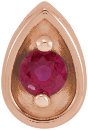 14K Gold Round Natural Ruby Teardrop Necklace or Slide Pendant - Rose Gold