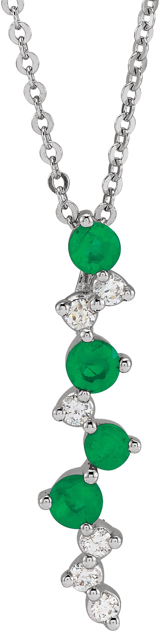 14K Gold Round Natural Emerald & Natural Diamond Scattered Bar Necklace