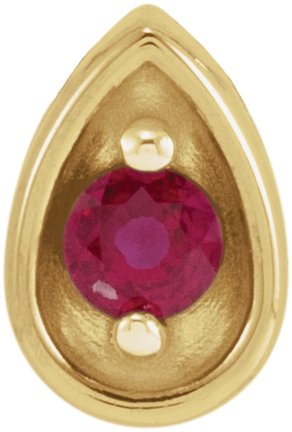 14K Gold Round Natural Ruby Teardrop Necklace or Slide Pendant - Yellow Gold