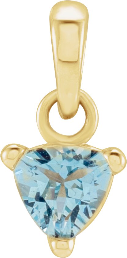 14K Gold Natural Aquamarine Trillion 3-Prong Solitaire Pendant - Yellow Gold