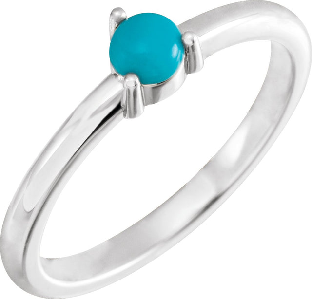 Platinum Round Natural Turquoise Cabochon Solitaire Ring