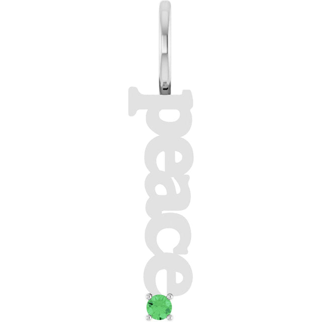 14K Gold Round Natural Tsavorite Garnet Peace Pendant - White Gold