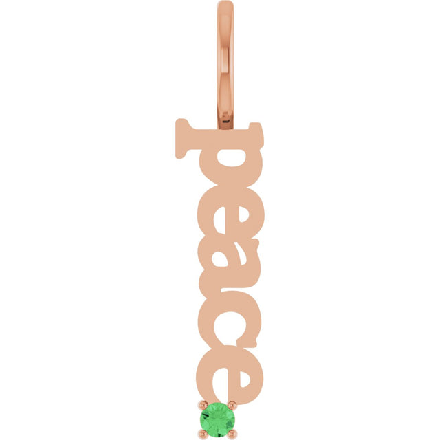 14K Gold Round Natural Tsavorite Garnet Peace Pendant - Rose Gold