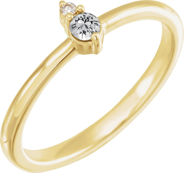 14K Gold Round Natural White Sapphire & Natural Diamond Accented Ring – 3mm Stones - Yellow Gold