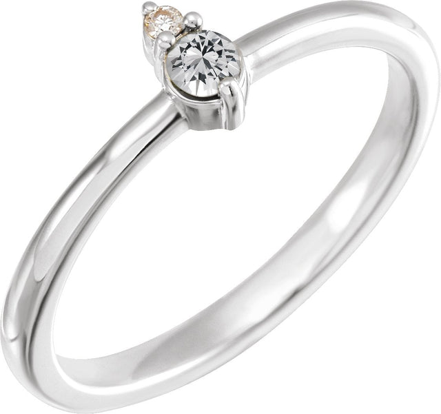 Platinum Round Natural White Sapphire & Natural Diamond Accented Ring – 3mm Stones