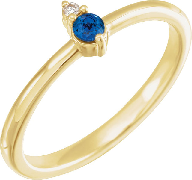14K Gold Round Natural Blue Sapphire & Natural Diamond Accented Ring – 3mm Stones - Yellow Gold