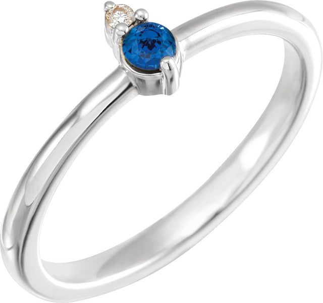 14K Gold Round Natural Blue Sapphire & Natural Diamond Accented Ring – 3mm Stones - White Gold