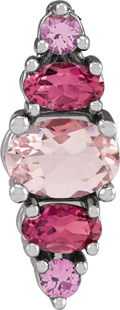 Platinum Oval Natural Pink Multi-Gemstone Bar Necklace or Pendant