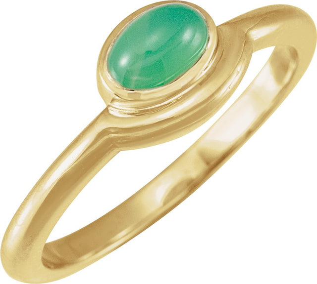 14K Gold Oval Natural Green Chrysoprase Bezel-Set Cabochon Ring - Yellow Gold