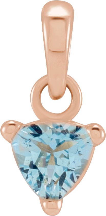 14K Gold Natural Aquamarine Trillion 3-Prong Solitaire Pendant - Rose Gold