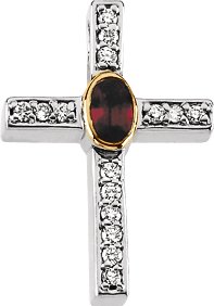 14K Gold Oval Natural Ruby & Natural Diamond Accented Cross Pendant