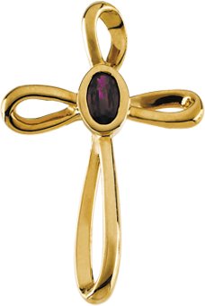 14K Gold Oval Natural Ruby Cross Pendant