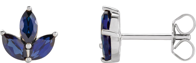 14K Gold Natural Blue Sapphire Marquise 2-Prong Cluster Earrings - White Gold