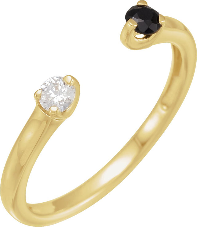 14K Gold Round Natural Black Onyx & Natural Diamond Negative Space Ring - Yellow Gold