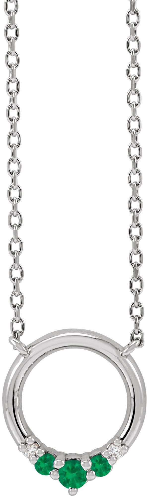 Platinum Round Natural Emerald & Natural Diamond Circle Necklace