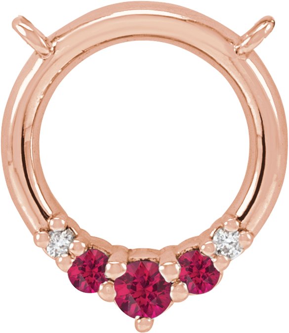 14K Gold Round Natural Ruby & Natural Diamond Circle Necklace - Rose Gold