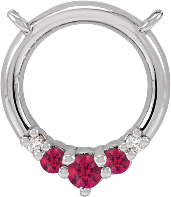 14K Gold Round Natural Ruby & Natural Diamond Circle Necklace - White Gold