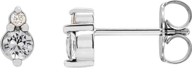 Platinum Round Natural White Sapphire & Natural Diamond Accented Earrings II