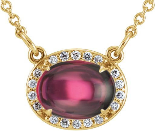 14K Gold Oval Natural Rhodolite Garnet & Natural Diamond Halo-Style Necklace – 0.07 CTW - Yellow Gold