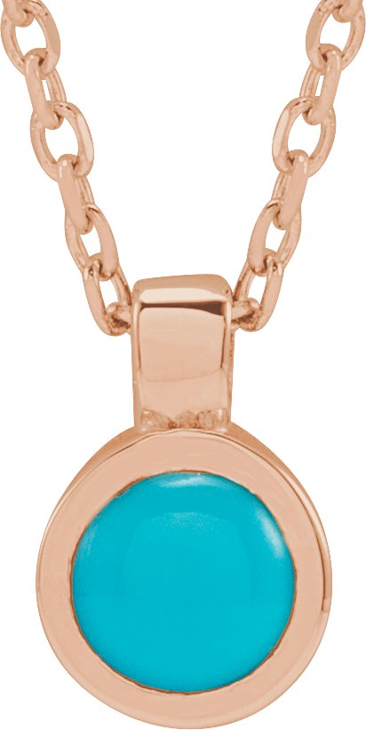 14K Gold Round Natural Turquoise Bezel-Set Necklace or Pendant - Rose Gold