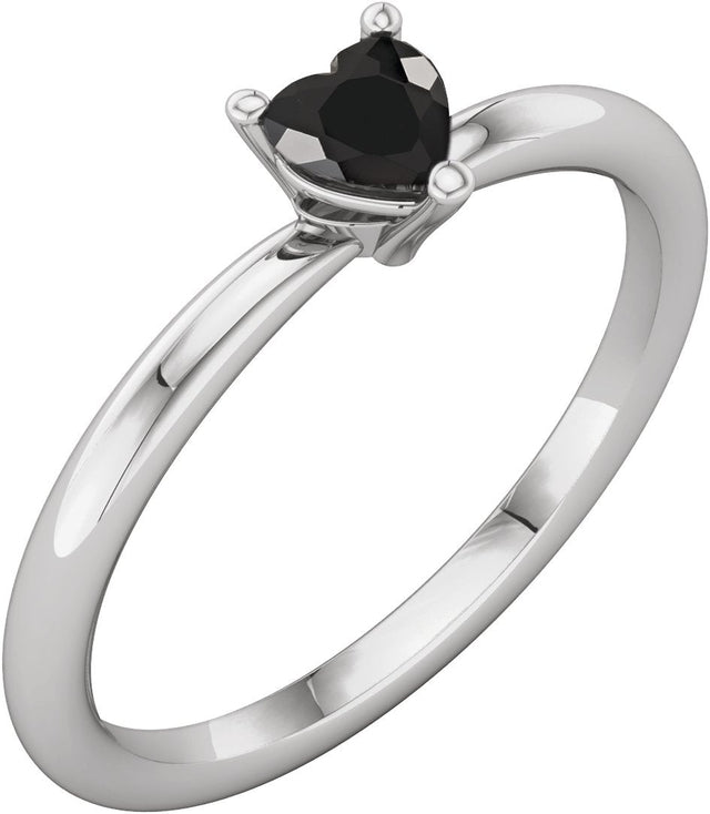 Platinum Natural Black Onyx Heart Solitaire Ring