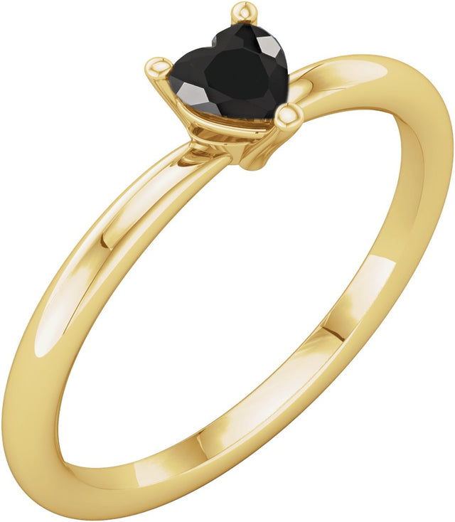 14K Gold Natural Black Onyx Heart Solitaire Ring - Yellow Gold