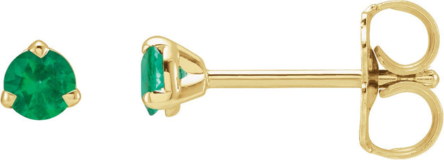 14K Gold Natural Emerald Round 3-Prong Claw Cocktail-Style Stud Earrings - Yellow Gold