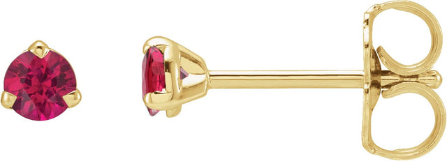 14K Gold Natural Ruby Round 3-Prong Claw Cocktail-Style Stud Earrings - Yellow Gold