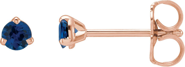 14K Gold Natural Blue Sapphire Round 3-Prong Claw Cocktail-Style Stud Earrings - Rose Gold