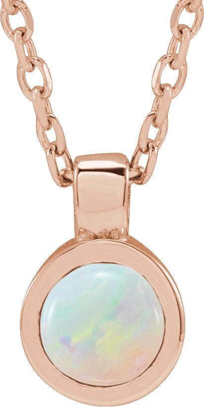 14K Gold Round Natural White Opal Bezel-Set Necklace or Pendant - Rose Gold