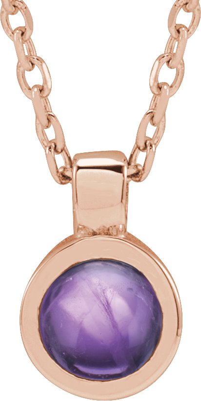 14K Gold Round Natural Amethyst Bezel-Set Necklace or Pendant - Rose Gold