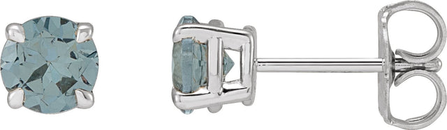 Platinum Natural Gray Spinel Round 4-Prong Claw Stud Earrings