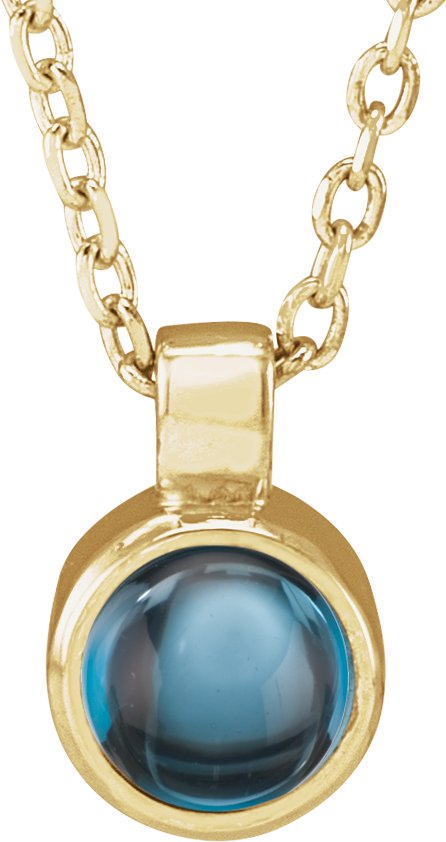 14K Gold Round Natural London Blue Topaz Bezel-Set Necklace or Pendant - Yellow Gold