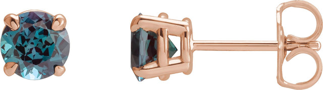 14K Gold Lab-Grown Alexandrite Round 4-Prong Claw Stud Earrings - Rose Gold