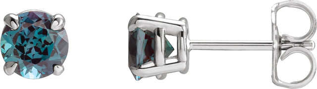 Platinum Lab-Grown Alexandrite Round 4-Prong Claw Stud Earrings