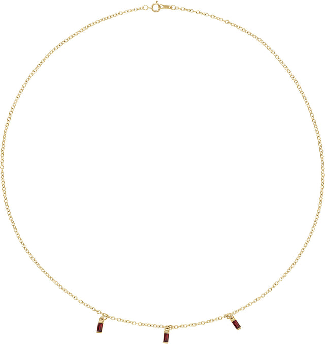 14K Gold Straight Baguette Natural Mozambique Garnet Articulated Baguette Necklace - Yellow Gold